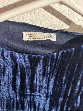 Zara Blue Pleated Velvet Blouse